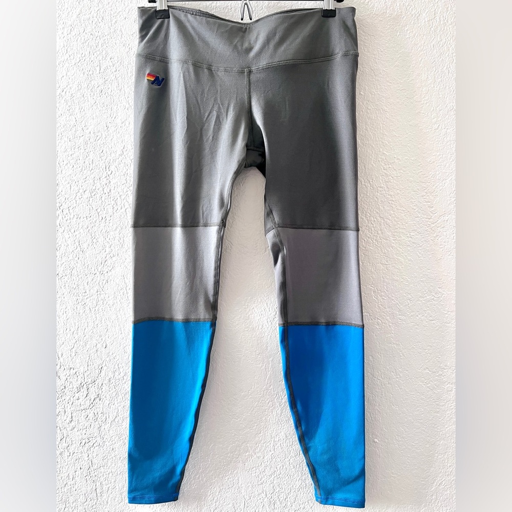 Aviator Nation Gray and Blue Colorblock Leggings